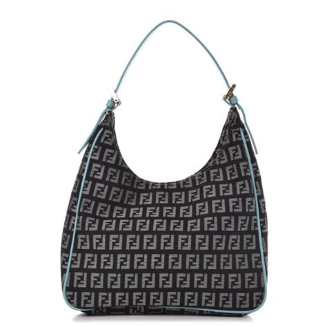 fendi zucchino hobo azzurro|FENDI Zucchino Mini Hobo Black White Azzurro .